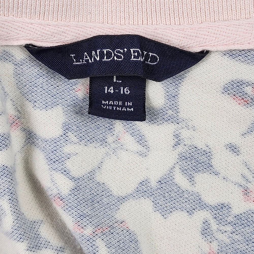Lands' End Polo Shirt Womens L 14-16 Pink Floral Short Sleeve Stretch Cotton - Picture 2 of 10